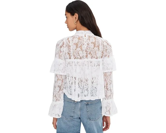 Free People Кружевной топ Lilabeth с воротником стойка и расклешенными рукавами