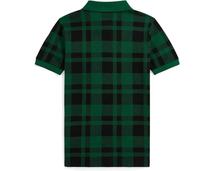 Детская поло из хлопкового сетчатого полотна Polo Ralph Lauren Kids в клетку с вышитой лошадкой