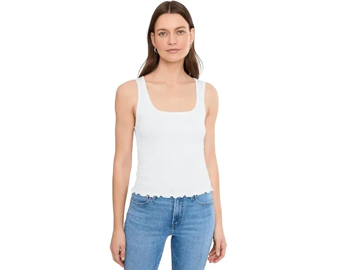 Madewell топ с круглым вырезом и сборкой