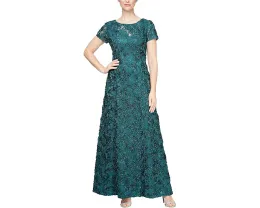 Длинное платье Alex Evenings силуэта А-силуэт с розетками и пайетками