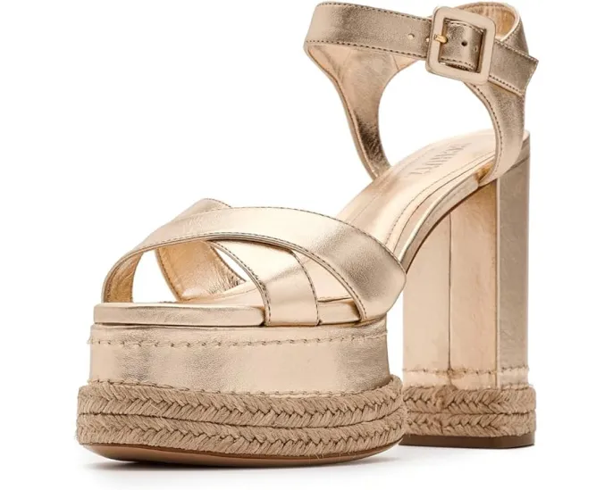 Босоножки Hilda Rope High Schutz на высокой платформе из металлизированной кожи и рафии
