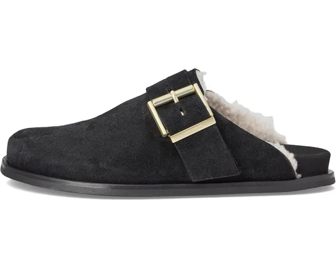 Замшевые мюли AllSaints Eris с квадратной пряжкой и овчиной