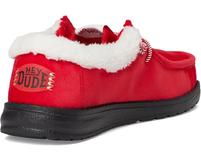 Лоферы Hey Dude Kids Wally Santa Claus для детей с эластичными шнурками и округлым носком