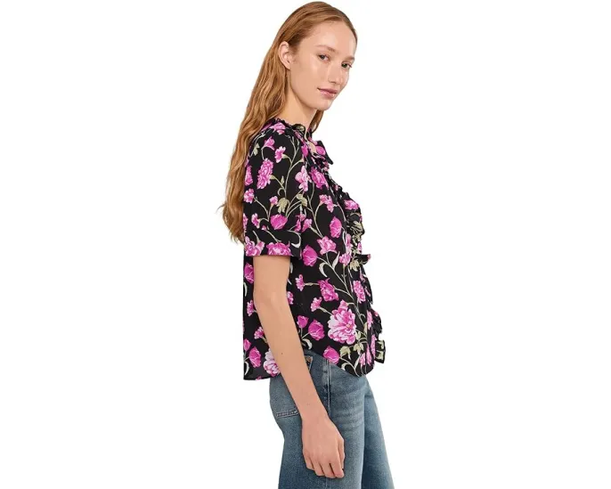 CeCe топ с цветочным принтом V-образным вырезом и рюшами спереди