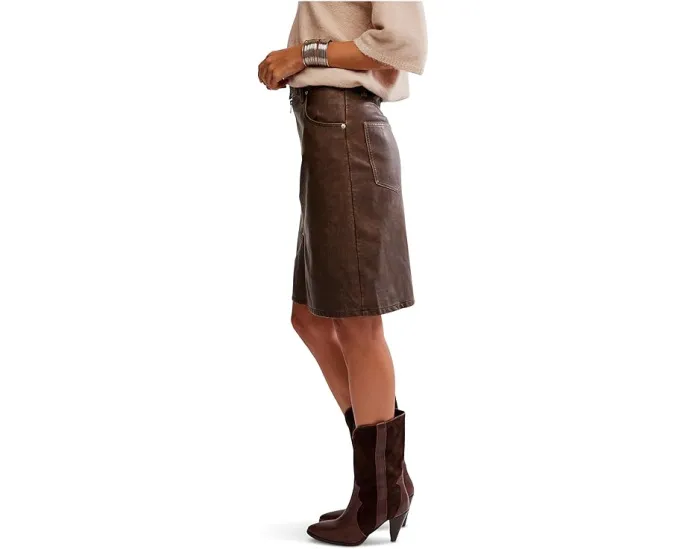 Юбка миди Free People Sycamore из веганской кожи с разрезом и застежкой на молнии
