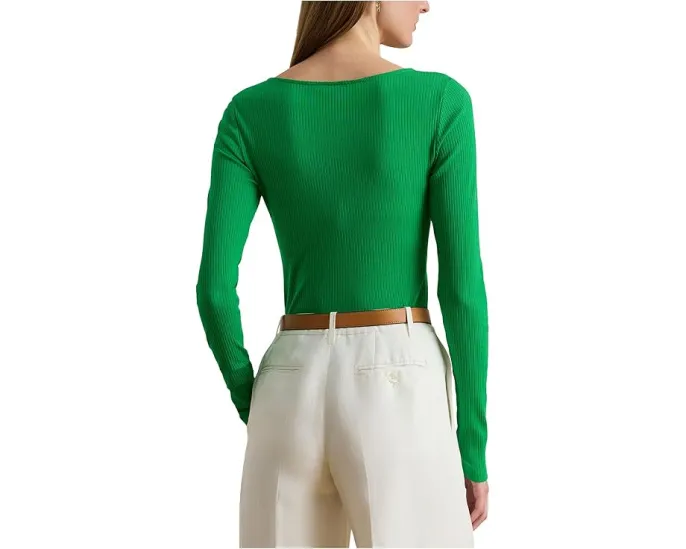 Футболка с круглым вырезом и длинным рукавом из рубчатой ткани Lauren Ralph Lauren