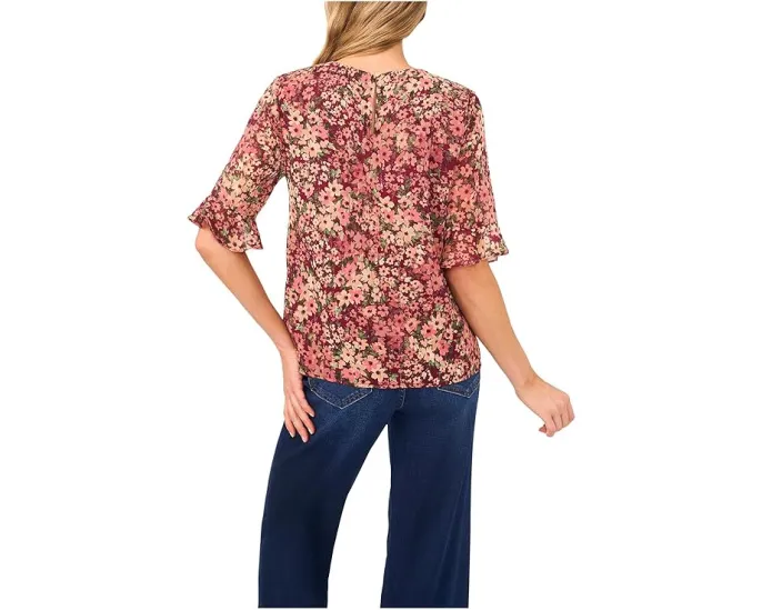 Блузка CeCe с цветочным принтом и манжетами-рюшами