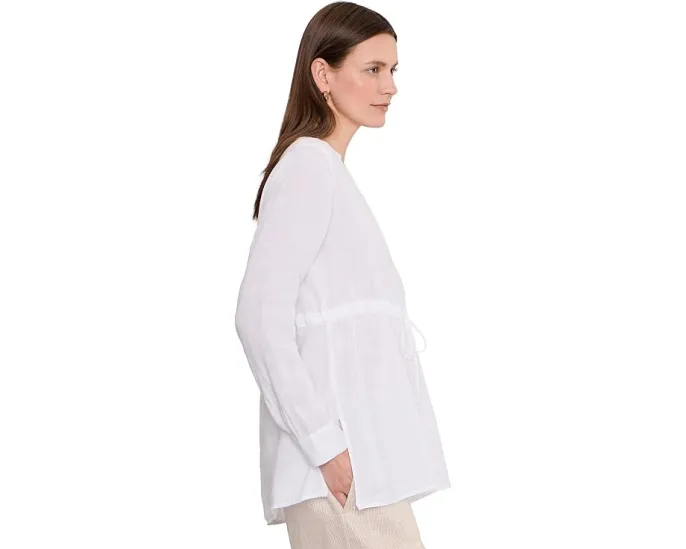 Petite Organic Handkerchief Linen Long Shirt With Drawstring