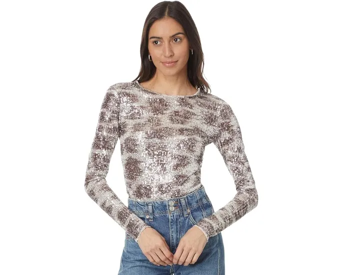 Free People Блестящий топ с длинным рукавом Printed Gold Rush