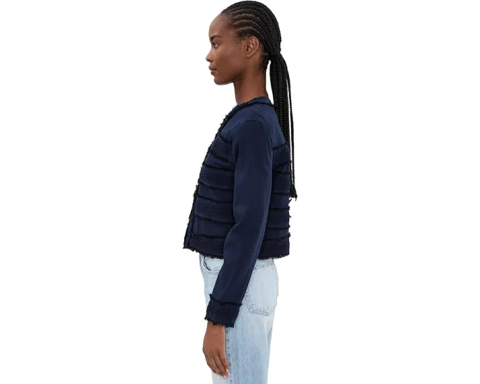 Petite Soft Touch Twill Collarless Jacket With Fray & Lace