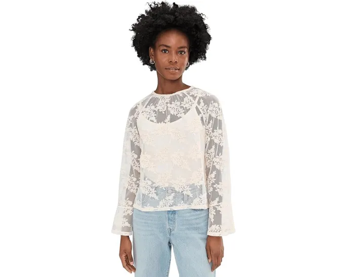 Sanctuary Блуза Boho Lace с кружевным принтом и длинными рукавами колокол