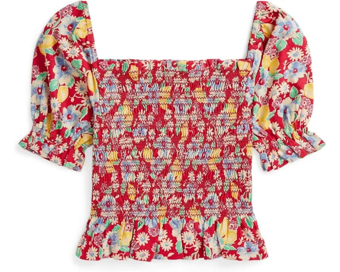 Детская блузка Polo Ralph Lauren Kids с цветочным принтом и сборками для старших детей