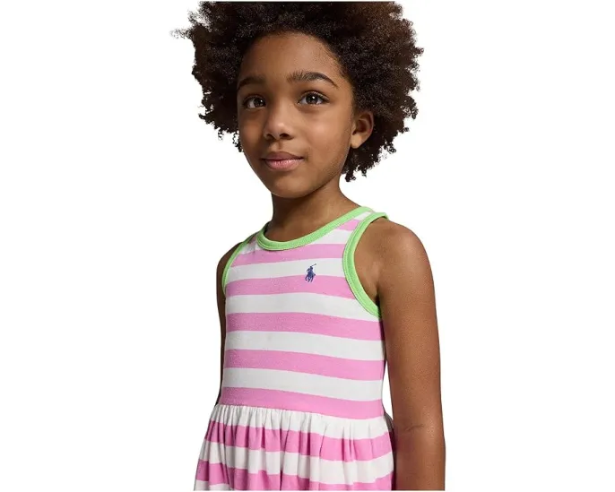 Платье Polo Ralph Lauren Kids из хлопкового джерси в полоску с контрастной отделкой