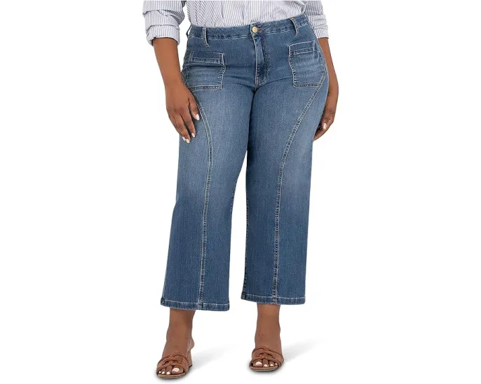 Джинсы KUT from the Kloth Plus Charlotte High Rise Wide Leg с накладными карманами спереди
