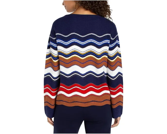 Свитер Liverpool Los Angeles с лодочкой и ажурным подолом в разноцветную полоску