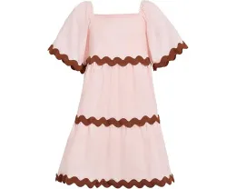 Платье Ric Rac Trimmed с квадратным вырезом и короткими рукавами