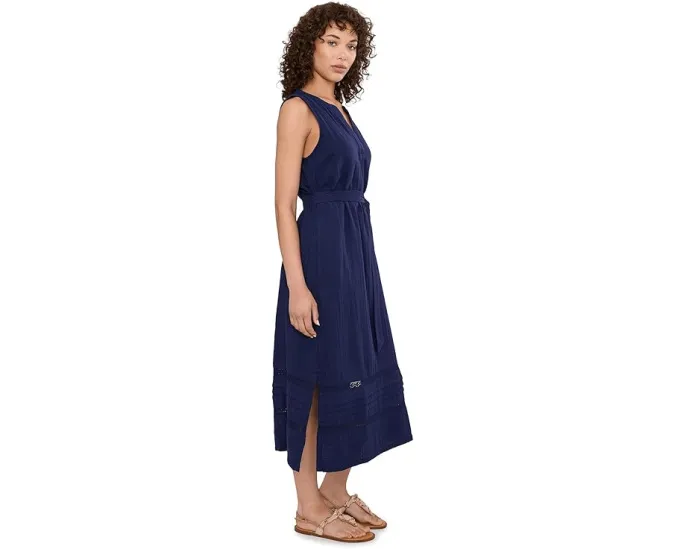 Tommy Bahama сарафан Gauze Sleeveless Midi из хлопка с поясом и боковыми карманами