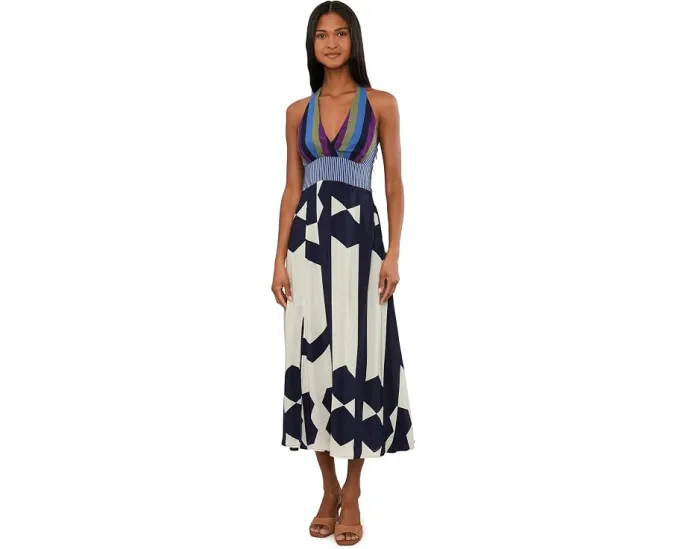 Vince Camuto макси платье V-neck Bareback с принтом