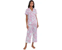 Short Sleeve Notch Collar Cropped Pants PJ Set