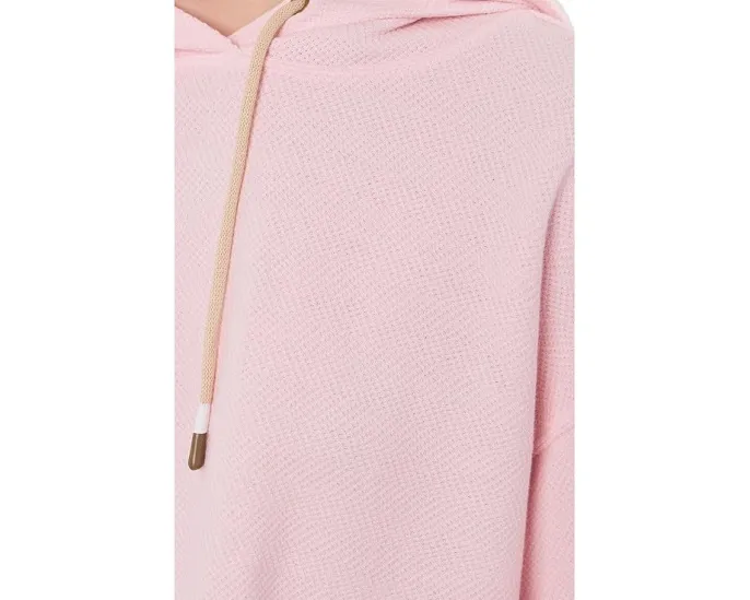 Textured Cotton Long Sleeve Shirttail Hoodie Sweatshirt