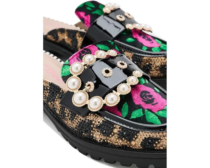 Бартоны Mules Blue by Betsey Johnson с пайетками и жемчужной пряжкой