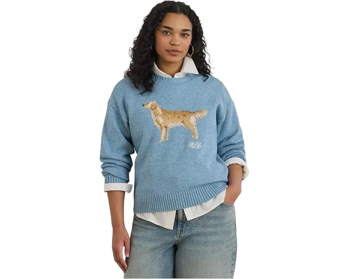 Свитер с вязкой золотистый ретривер Lauren Ralph Lauren плюс сайз из хлопка