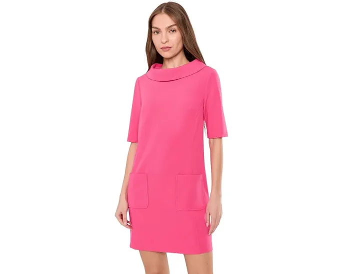 Платье Trina Turk Drape Neck Straight Fit с драпированным воротником и карманами