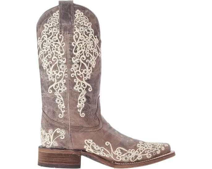 Ковбойские сапоги Corral Boots A2663 с цветочной строчкой и квадратным носком
