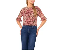 Блузка CeCe с цветочным принтом и манжетами-рюшами