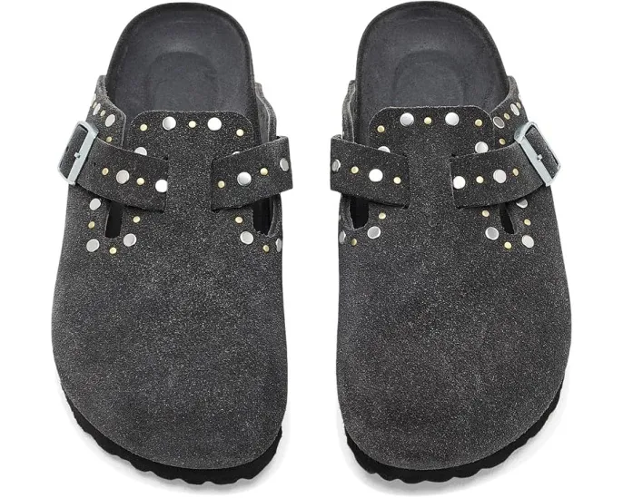 Кломпы Birkenstock Boston с заклепками из замши