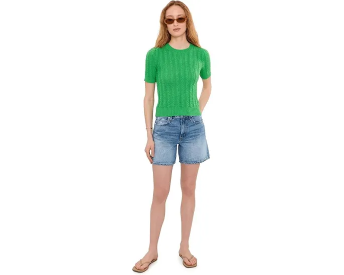 Пуловер Arden Pointelle с короткими рукавами буф и круглой горловиной от 525 america