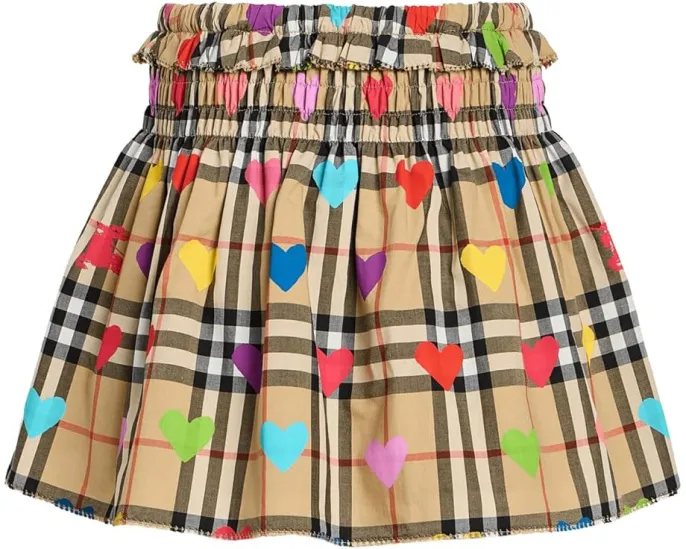 Burberry Kids юбка Ama в клетку с сердечками для девочек