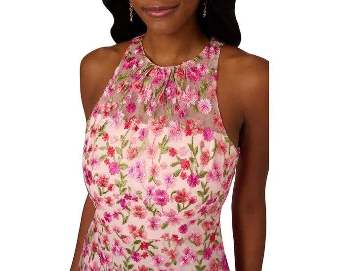 Платье Adrianna Papell миди с бретелью-хомут и цветочной вышивкой