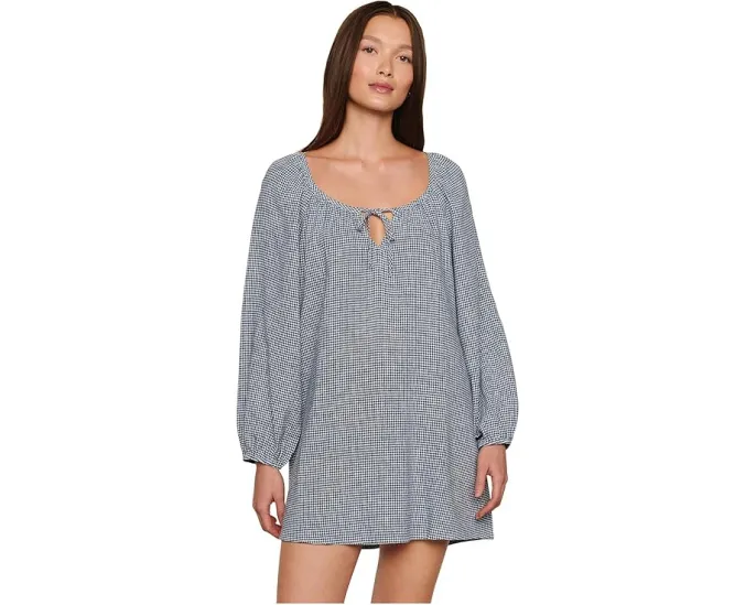 Короткое платье Eberjey Linen Blend из льна с рукавами-фонариками