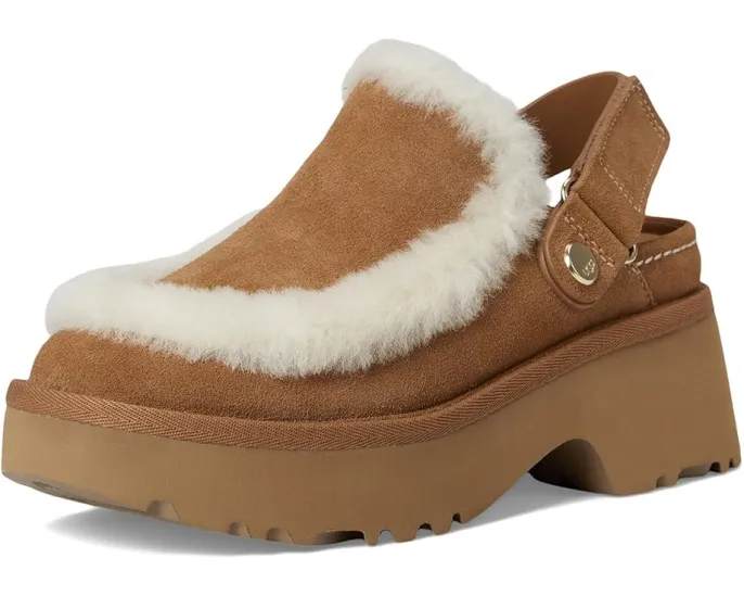 UGG Esmee Clogs сабо из замши с регулируемым ремешком и меховой оторочкой