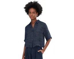 Рубашка Eileen Fisher Petite с классическим воротником из льняной марли в полоску