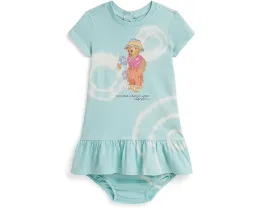 Платье и шортики Polo Ralph Lauren Kids из хлопка в технике тай-дай с медвежонком Polo Bear