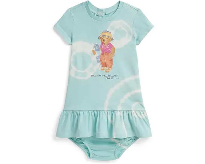 Платье и шортики Polo Ralph Lauren Kids из хлопка в технике тай-дай с медвежонком Polo Bear