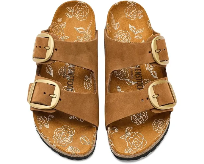 Сандалии Birkenstock Arizona Big Buckle из нубука с цветным принтом на стельке