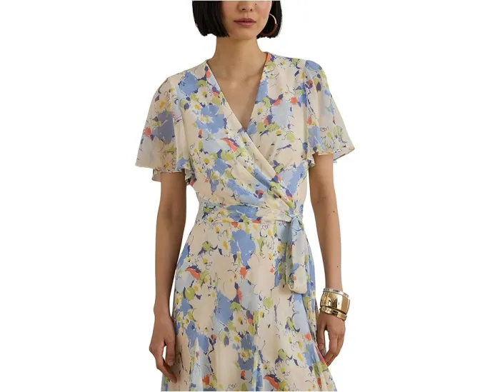 Платье Floral Crinkle Georgette Surplice от Lauren Ralph Lauren