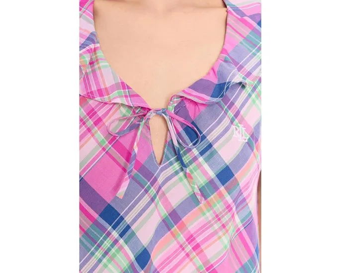 Платье Lauren Ralph Lauren без рукавов с V-образным вырезом и воланами из дышащего хлопка