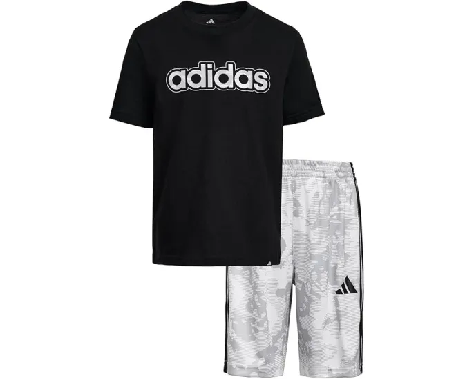 Детский комплект adidas Kids Aop Camo с футболкой и шортами в камуфляжном принте