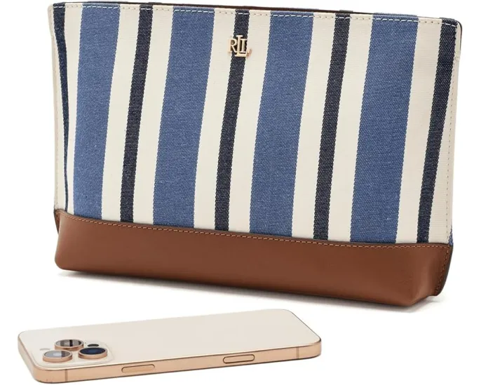 Большая сумка-косметичка Lauren Ralph Lauren из полосатого холста с кожаными деталями