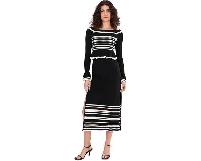 Платье миди с открытыми плечами Adrianna Papell из трикотажа с рюшами