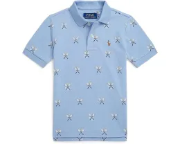 Поло из хлопковой сетки с теннисным принтом Polo Ralph Lauren Kids