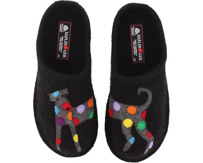 Тапочки Haflinger Jack из вареной шерсти с аппликацией собаки