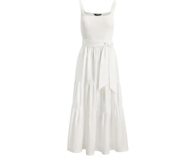 Платье-трапеция Lauren Ralph Lauren Belted Jersey Broadcloth с поясом из хлопка