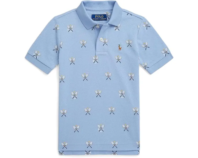 Поло из хлопковой сетки с теннисным принтом Polo Ralph Lauren Kids