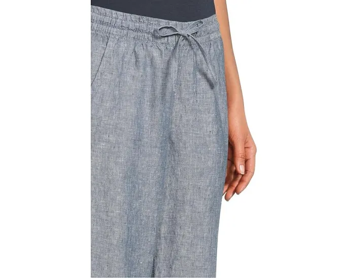 Полосковые брюки L.L.Bean Premium Linen Breezy с поясом на резинке и прямым кроем