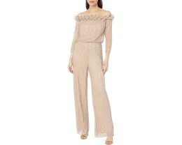 Блестящий комбинезон Metallic Rosette с рюшами на плечах и широкими брюками